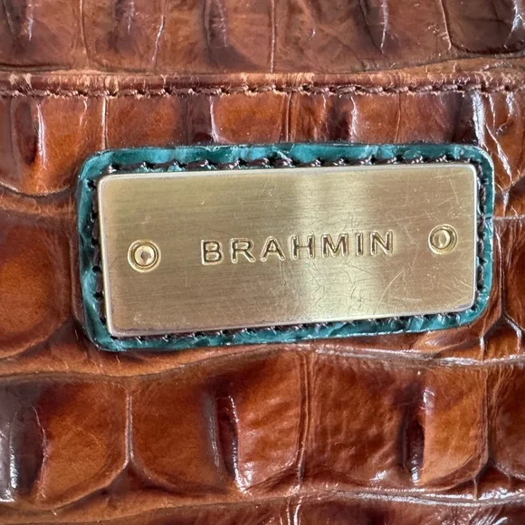 Brahmin Brown Melbourne Croc-Embossed Leather Tote with Teal Accent - Picture 2 of 16